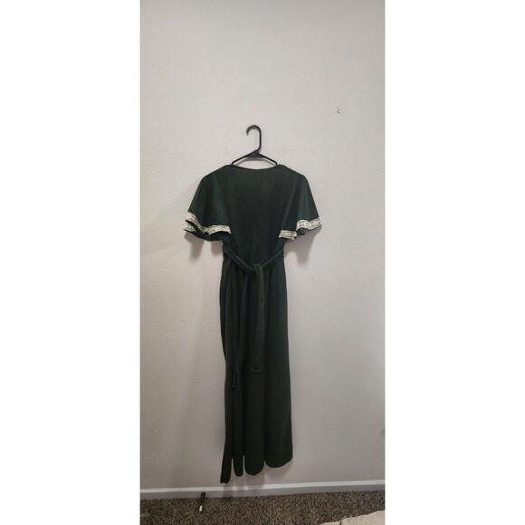 Vintage 70s Boho Green Floral Crocheted Maxi Dress Boho Cottage Whimsy Sz M - Picture 4 of 8